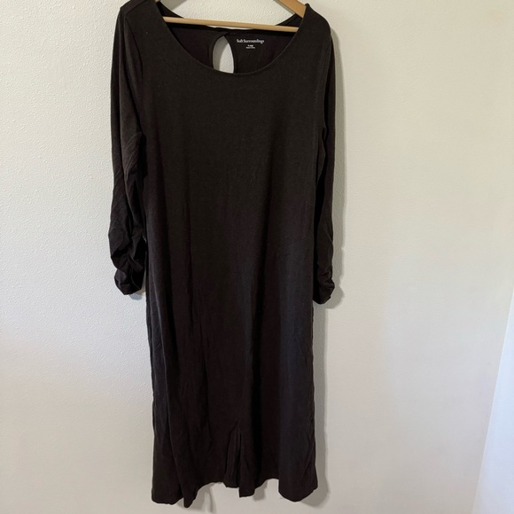 Garnet Hill Long Sleeve Stretch Modal Jersey Maxi Dress Brown Rear Keyhole-XL - Picture 1 of 10